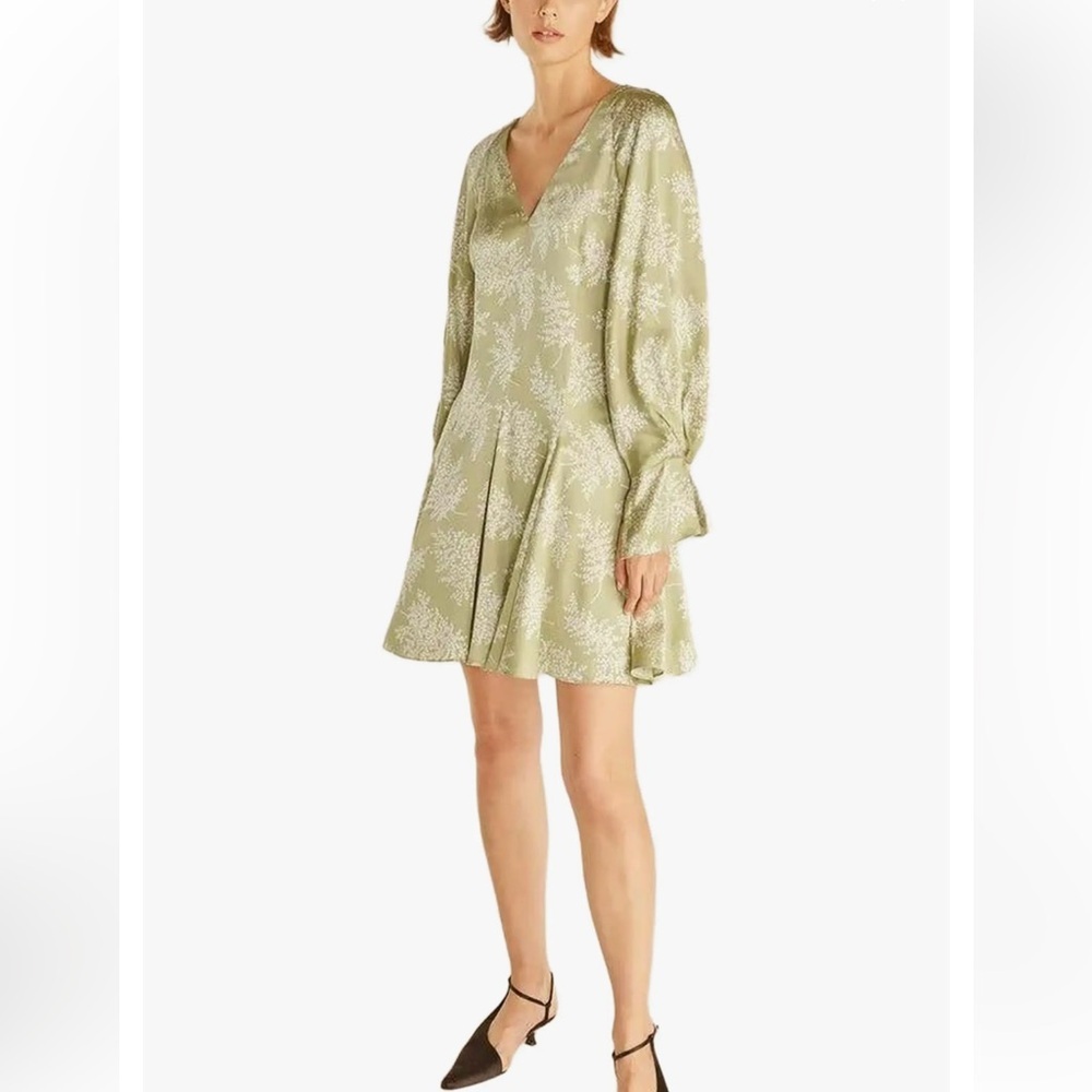 Rebecca Taylor Sage Green Floral Long Sleeve Dress